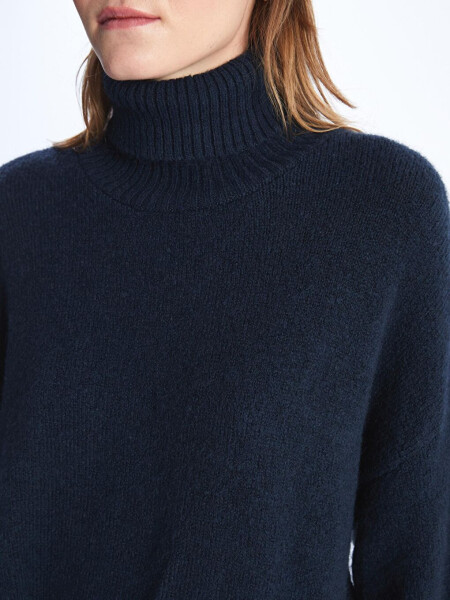 Fisherman Neck Soft Texture Comfortable Fit Knit Sweater - Navy Blue - 9