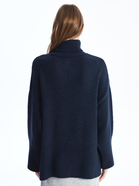 Fisherman Neck Soft Texture Comfortable Fit Knit Sweater - Navy Blue - 10