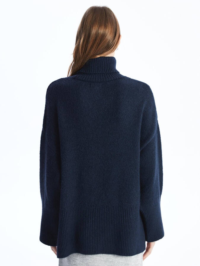 Fisherman Neck Soft Texture Comfortable Fit Knit Sweater - Navy Blue - 15