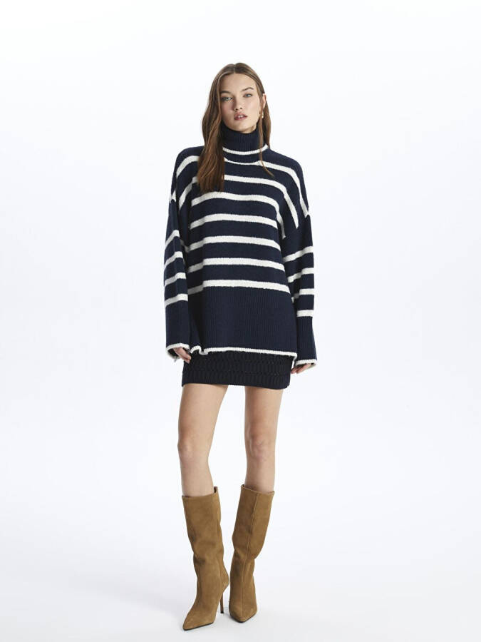 Fisherman Neck Soft Textured Relaxed Fit Striped Knit Sweater - Vanetta - 7