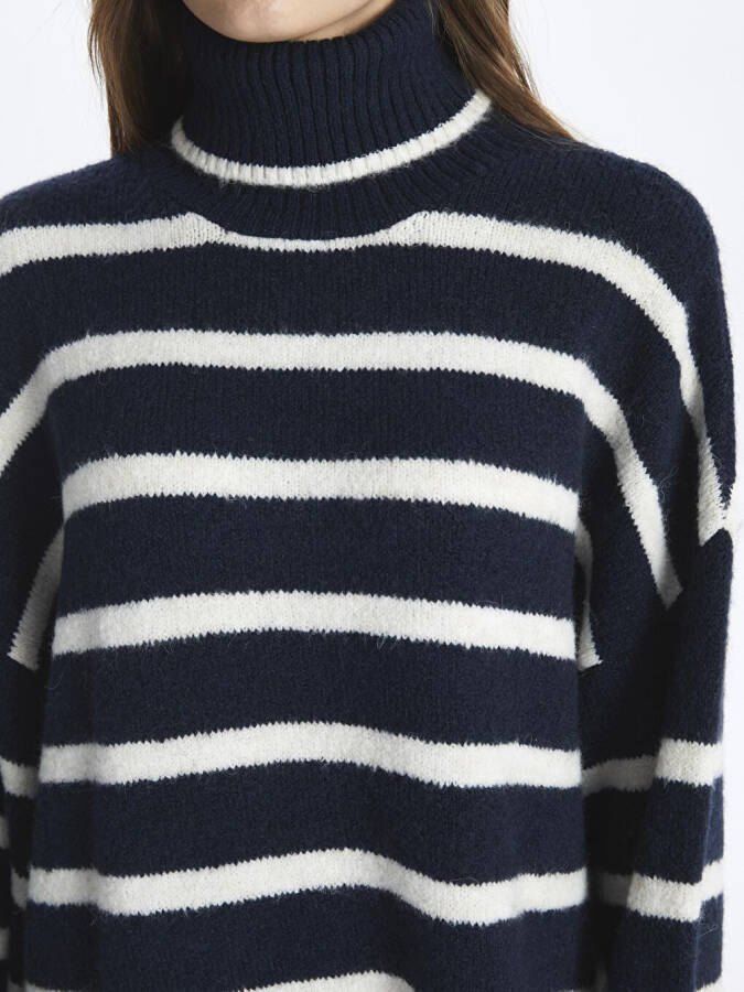 Fisherman Neck Soft Textured Relaxed Fit Striped Knit Sweater - Vanetta - 9