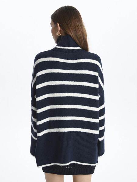 Fisherman Neck Soft Textured Relaxed Fit Striped Knit Sweater - Vanetta - 10