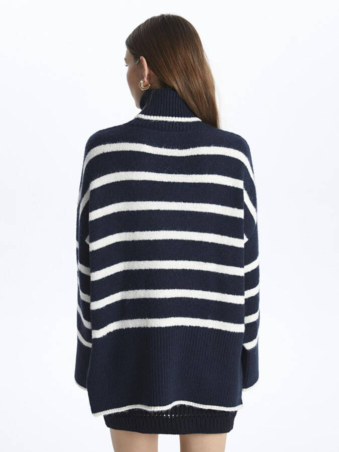 Fisherman Neck Soft Textured Relaxed Fit Striped Knit Sweater - Vanetta - 10