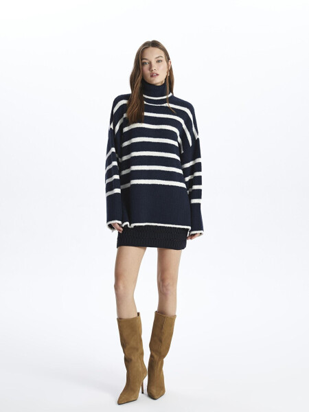 Fisherman Neck Soft Textured Relaxed Fit Striped Knit Sweater - Vanetta - 12