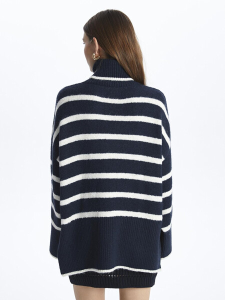 Fisherman Neck Soft Textured Relaxed Fit Striped Knit Sweater - Vanetta - 15