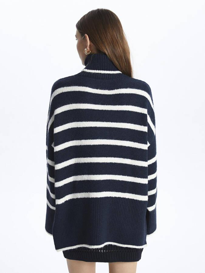 Fisherman Neck Soft Textured Relaxed Fit Striped Knit Sweater - Vanetta - 15