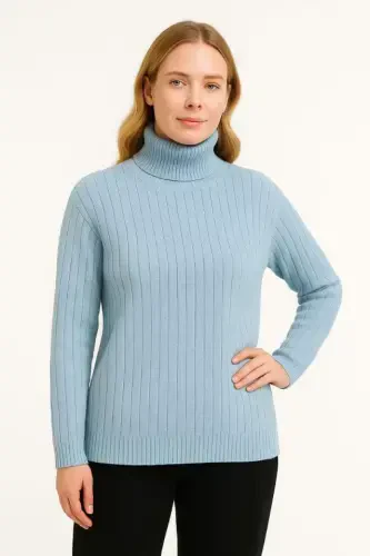 Fisherman Ribbed Knit Sweater Cotton Thick Ribbed Knit - Baby Blue - BÜYÜKBEDENIZ (1)