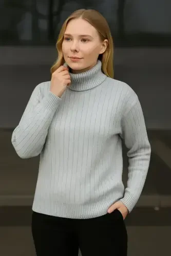 Fisherman Ribbed Knit Sweater Cotton Thick Ribbed Knit - Grey - 1