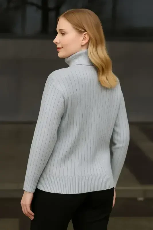 Fisherman Ribbed Knit Sweater Cotton Thick Ribbed Knit - Grey - 2