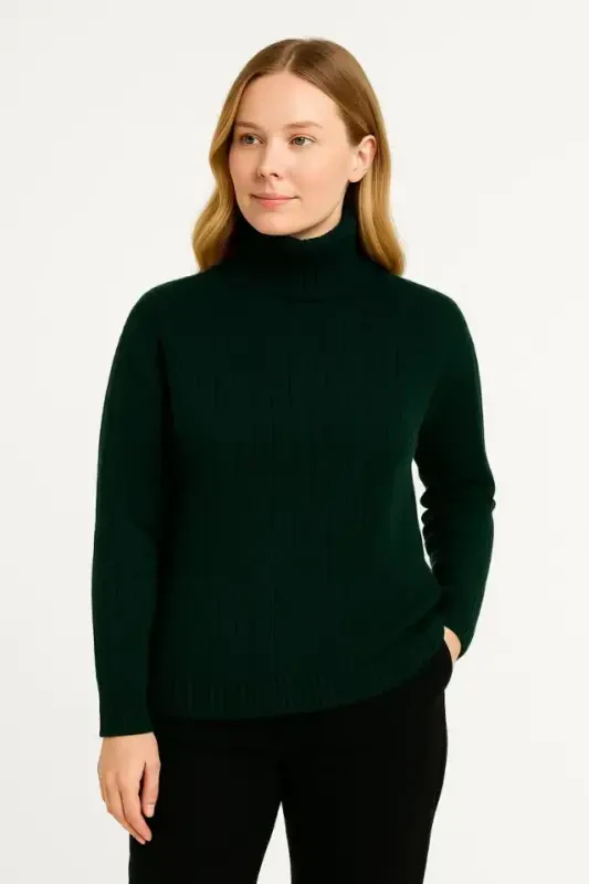 Fisherman Ribbed Knit Sweater Cotton Thick Ribbed Weave - Khaki - BÜYÜKBEDENIZ