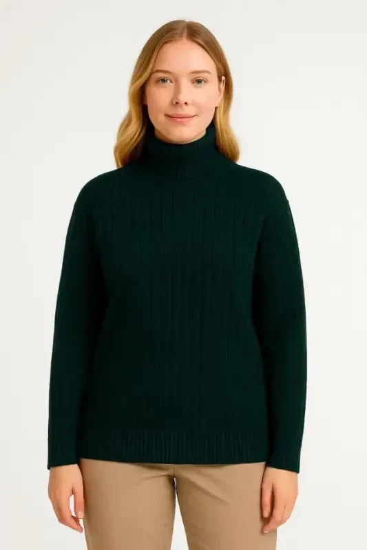 Fisherman Ribbed Knit Sweater Cotton Thick Ribbed Weave - Khaki - 3