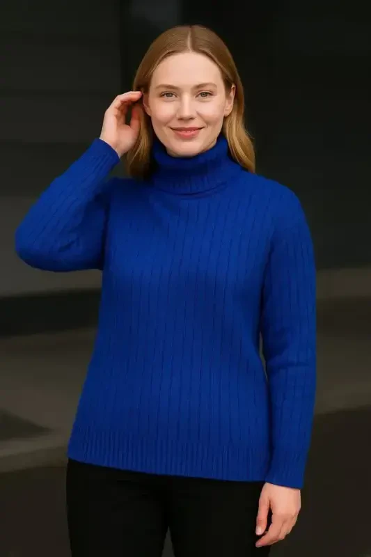 Fisherman Ribbed Knitwear Sweater Cotton Thick Ribbed Weave - Sapphire Blue - 1
