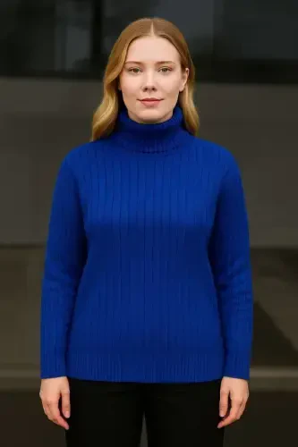 Fisherman Ribbed Knitwear Sweater Cotton Thick Ribbed Weave - Sapphire Blue - 2