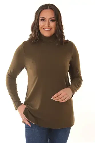 Fisherman's Ribbed Knit Top - Khaki - BÜYÜKBEDENIZ (1)