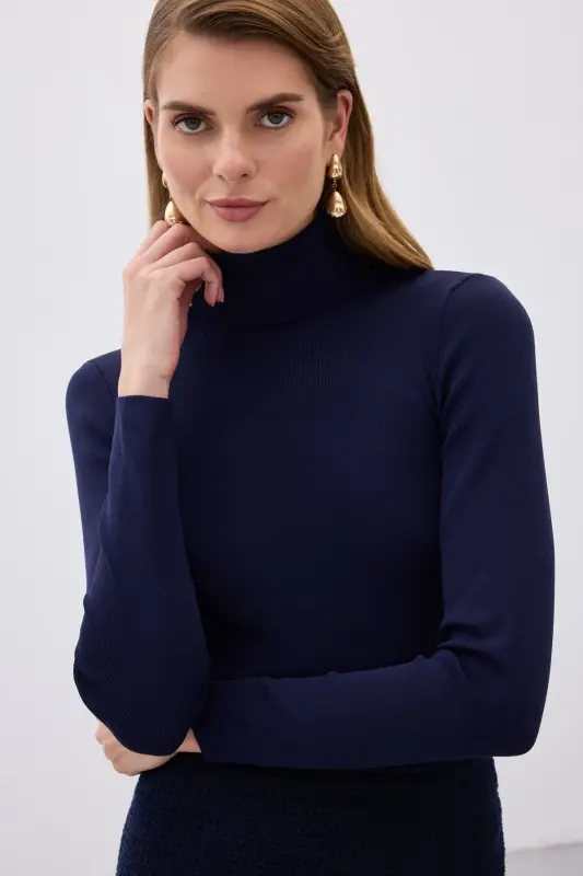 Fisherman's Ribbed Sweater - NAVY-NAVY - 1