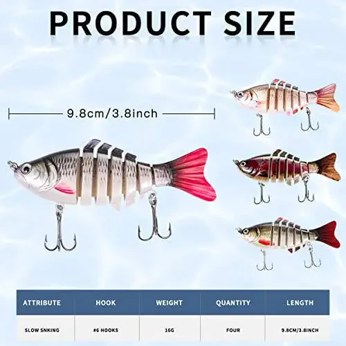 Fishing Lure Kit Topwater Bass Lures Fishing Lures Slow Sinking Swimming Lures Multi Jointed Swimbait Lifelike Hard Bait Trout Perch - 8