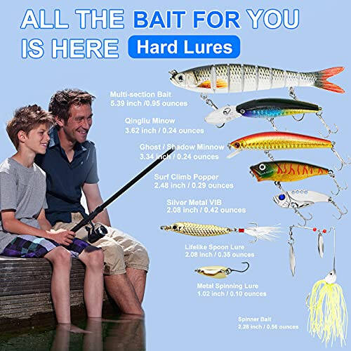 Fishing Lures Tackle Box Bass Fishing Kit Including Animated Lure, Crankbaits, Spinnerbaits, Soft Plastic Worms, Topwater Lures, Hooks, Saltwater & Freshwater Fishing Gear for Bass, Trout, Salmon - 3