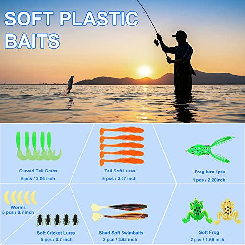 Fishing Lures Tackle Box Bass Fishing Kit Including Animated Lure, Crankbaits, Spinnerbaits, Soft Plastic Worms, Topwater Lures, Hooks, Saltwater & Freshwater Fishing Gear for Bass, Trout, Salmon - 4