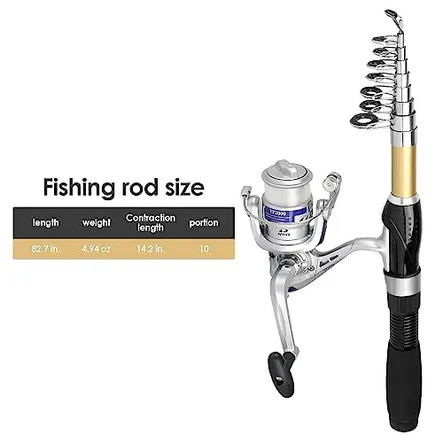 Fishing Pole Set Fishing Rod and Reel Combo, 2PCS 1.9M/2.1M Collapsible Fishing Rod Set with 2PCS Spinning Reels 2 Set of Lures Baits and a Carrier Bag, Prefect for Fishing Travel - 3