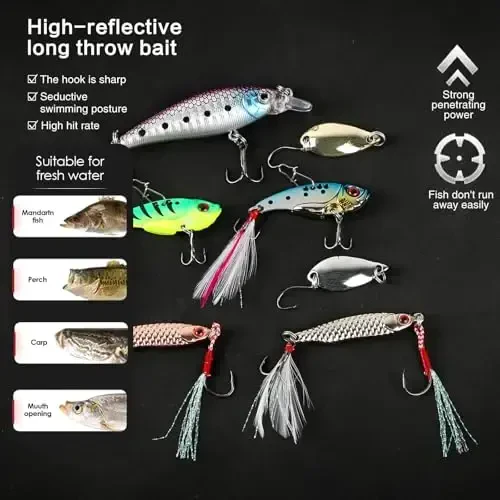 Fishing Pole Set Fishing Rod and Reel Combo,2PCS 1.9M/2.1M Collapsible Fishing Rod Set with 2 PCS Spinning Reels 2 Set of Lures Baits and a Carrier Bag,Prefect for Fishing Travel - 3