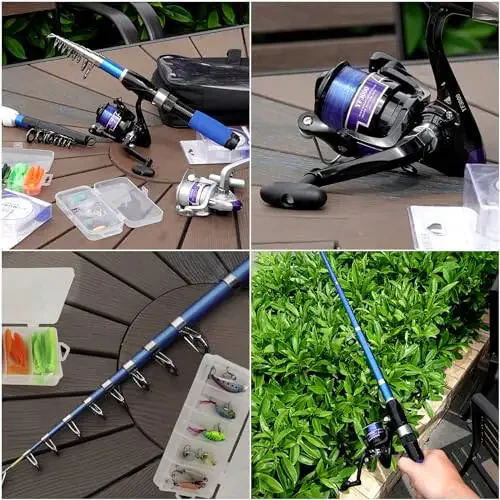 Fishing Rod and Reel Combo, 2PCS 2.1M/6.89FT Collapsible Fishing Rod Set with 2PCS Spinning Reels 2 Set of Lures Baits 2PCS 100m Lines and a Carrier Bag,Fishing Pole Kit for Saltwater Freshwater - 2