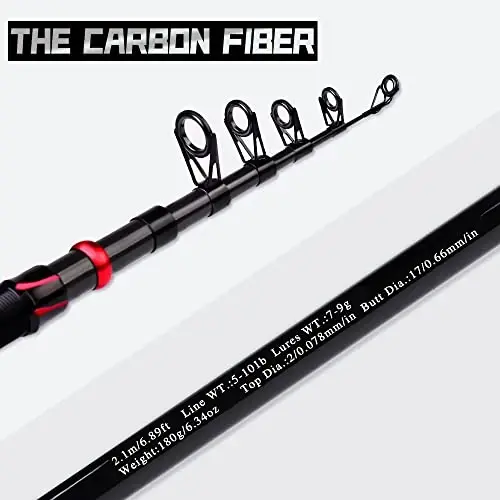 Fishing Rod and Reel Combo, 6.9ft Carbon Fiber Telescopic Fishing Pole with Spinning/Baitcasting Reel Combos, Sea Saltwater Freshwater Ice Bass Fishing Tackle Set Fishing Rods Kit - 5