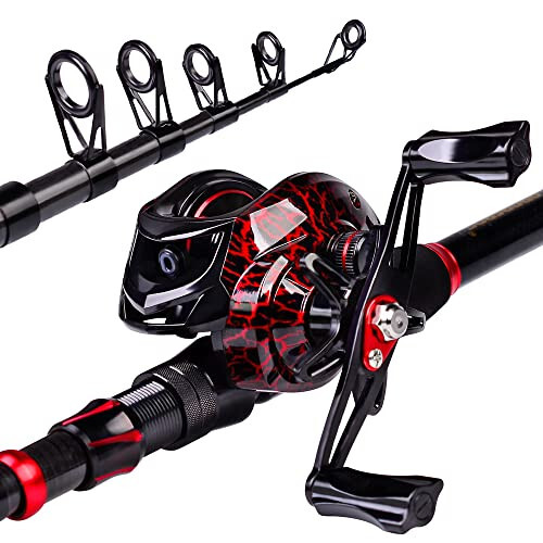 Fishing Rod and Reel Combo, 6.9ft Carbon Fiber Telescopic Fishing Pole with Spinning/Baitcasting Reel Combos, Sea Saltwater Freshwater Ice Bass Fishing Tackle Set Fishing Rods Kit - 2