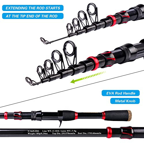 Fishing Rod and Reel Combo, 6.9ft Carbon Fiber Telescopic Fishing Pole with Spinning/Baitcasting Reel Combos, Sea Saltwater Freshwater Ice Bass Fishing Tackle Set Fishing Rods Kit - 6