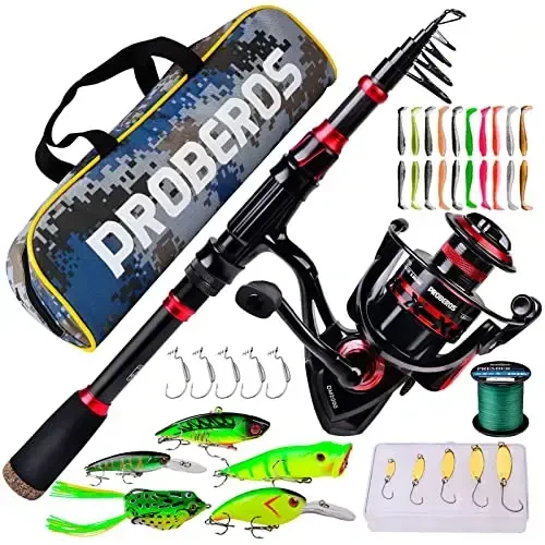Fishing Rod and Reel Combo, 6.9ft uglerod tolali teleskopik baliq ovlash qarmoqchasi Spinning/Baitcasting g'altak kombinatlari bilan, dengiz sho'r suv chuchuk suv muzli bass baliq ovlash anjomlari to'plami baliq ovlash qarmoqlari to'plami - 1