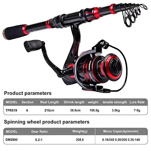 Fishing Rod and Reel Combo, 6.9ft uglerod tolali teleskopik baliq ovlash qarmoqchasi Spinning/Baitcasting g'altak kombinatlari bilan, dengiz sho'r suv chuchuk suv muzli bass baliq ovlash anjomlari to'plami baliq ovlash qarmoqlari to'plami - 3