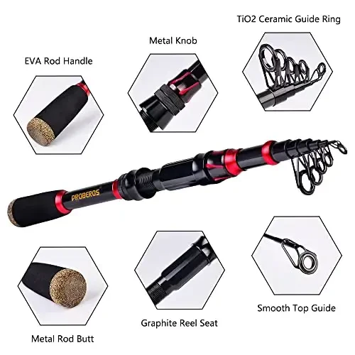 Fishing Rod and Reel Combo, 6.9ft uglerod tolali teleskopik baliq ovlash удочка dönmeli/jemgiruvchi g'altak kombinatlari bilan, dengiz sho'r suv chuchuk suv muzli bass baliq ovlash anjomlari to'plami baliq ovlash удочка to'plami - 3