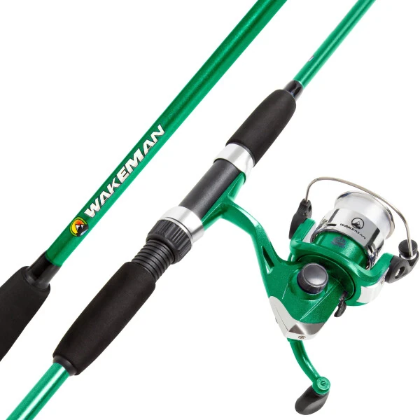 Fishing Rod and Reel Combo Spinning Reel Fishing Gear for Bass and Trout Fishing. Great for Kids Green - Swarm Series by Wakeman - WAKEMAN