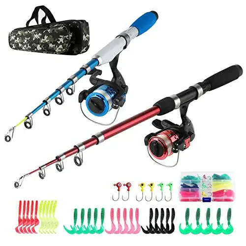 Fishing Rod and Reel Combos Collapsible Fishing Rod Kit, 2PCS Telescopic Fishing Pole Full Kit, 1.3M&1.6M/2PCS 1.7M/2.1M Fishing Rods+2PCS Spinning Reels+Lures Hooks+Fishing Bag+other Fishing Accessories Fishing Full Kit for Kids or Youth - 7