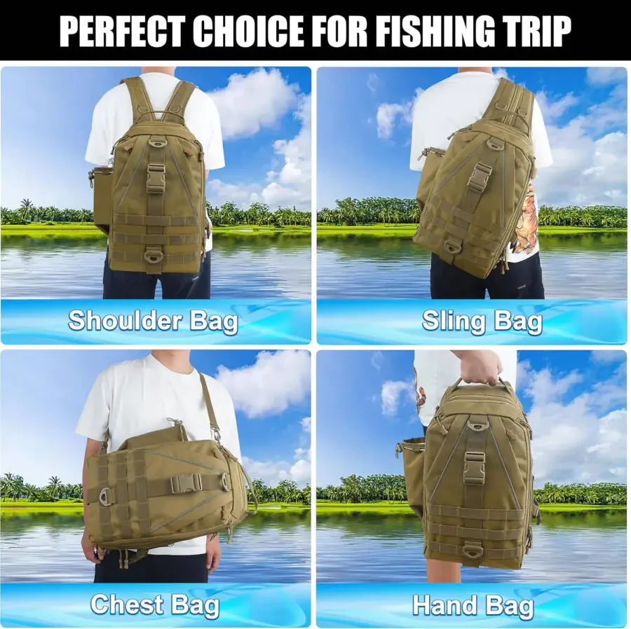 Fishing Tackle Backpack Storage Bag, Fishing Bag with Rod Holder Lightweight Waterproof Fishing Backpack Fishing Shoulder Gear Bag Fishing Gift for Men Women Hiking Hunting Fishing Standard - 5