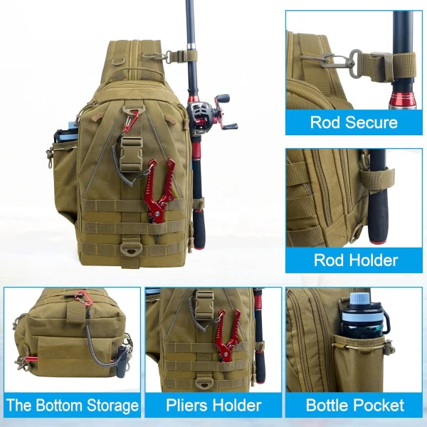 Fishing Tackle Backpack Storage Bag, Fishing Bag with Rod Holder Lightweight Waterproof Fishing Backpack Fishing Shoulder Gear Bag Fishing Gift for Men Women Hiking Hunting Fishing Standard - 6