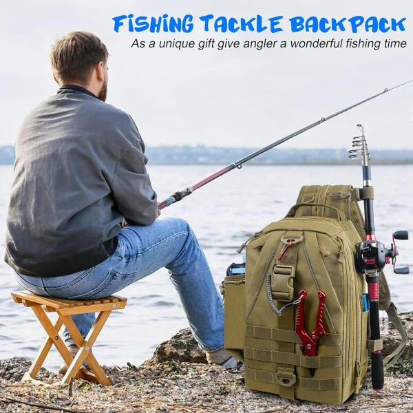 Fishing Tackle Backpack Storage Bag, Fishing Bag with Rod Holder Lightweight Waterproof Fishing Backpack Fishing Shoulder Gear Bag Fishing Gift for Men Women Hiking Hunting Fishing Standard - 7