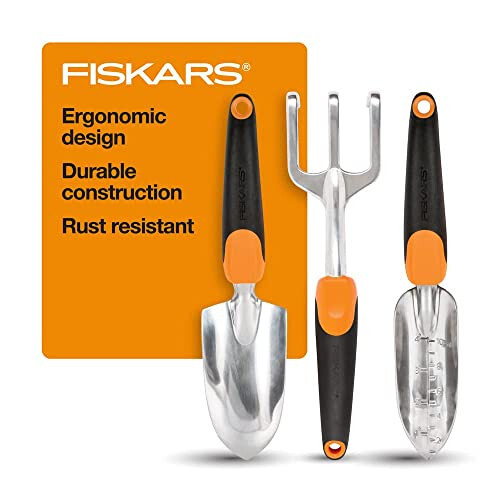 Fiskars 3-in-1 Garden Tool Set, Includes Trowel, Transplanter, and Cultivator for Outdoor Gardening, Ergonomic Yard Tool Kit - 8