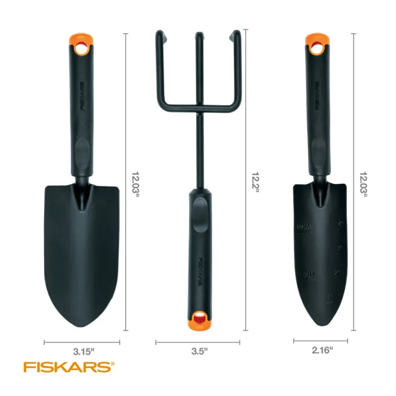 Fiskars 3 Parcha Bog 'Asboblari To'plami, Kurak, Ko'chat O'tqazgich va Qo'l Kultivatori Qora Rangda - 5