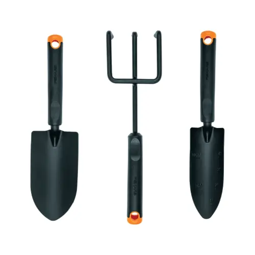 Fiskars 3 Piece Garden Tool Set with Trowel, Transplanter and Hand Cultivator in Black - 9