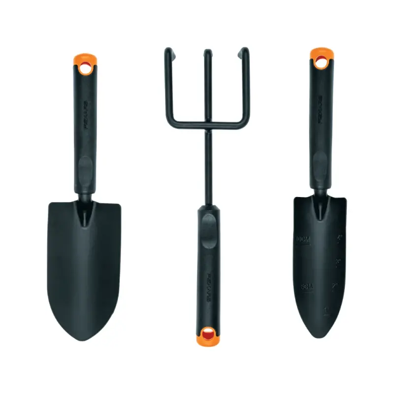 Fiskars 3 Piece Garden Tool Set with Trowel, Transplanter and Hand Cultivator in Black - 9