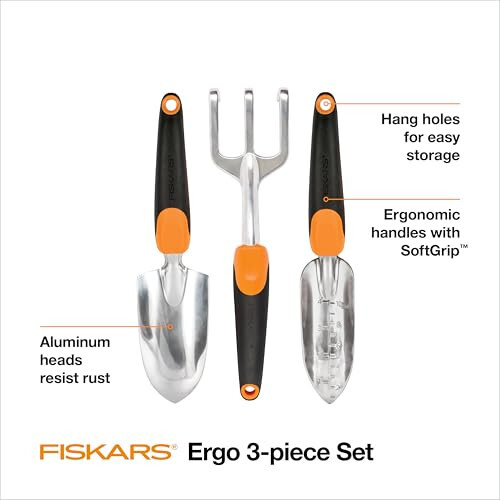 Fiskars 3 ta 1 da bog'dor bog'dorchilik vositalari to'plami, ichiga kuret, ko'chat ekish vositasi va kultivator kiradi, ochiq havoda bog'dorchilik uchun ergonomik bog'dorchilik vositalari to'plami - 2