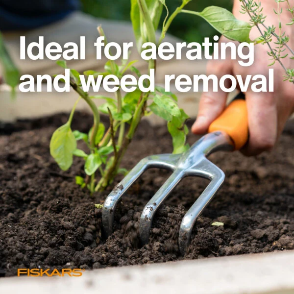 Fiskars Ergo kultivatori, alyuminiy boshi va ergonomik tutqichli bog 'quroli, 0,56 funt, to'q sariq rangli. - 3