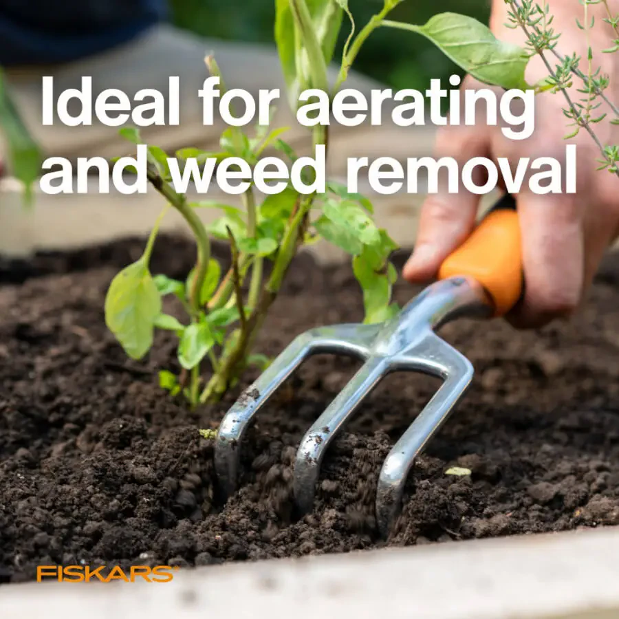 Fiskars Ergo kultivatori, alyuminiy boshi va ergonomik tutqichli bog 'quroli, 0,56 funt, to'q sariq rangli. - 3