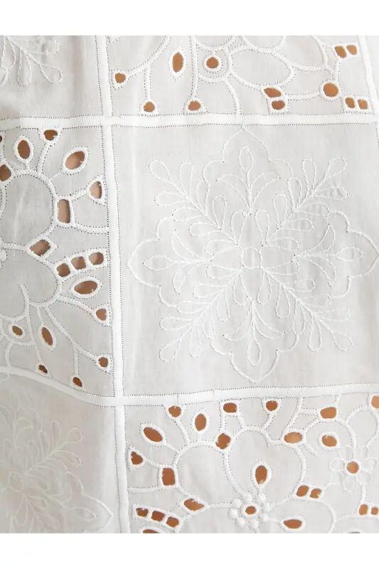 Fisto Bluz Kolsuz Yuvarlak Yaka Arkası Düğme Detaylı - White - 6