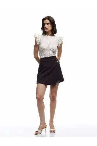 Fistolu Brode Detaylı Bisiklet Yaka Karpuz Kol Fırfırlı Bluz - 2