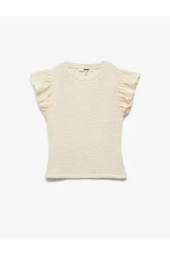 Fistolu Brode Detaylı Bisiklet Yaka Karpuz Kol Fırfırlı Bluz - 3