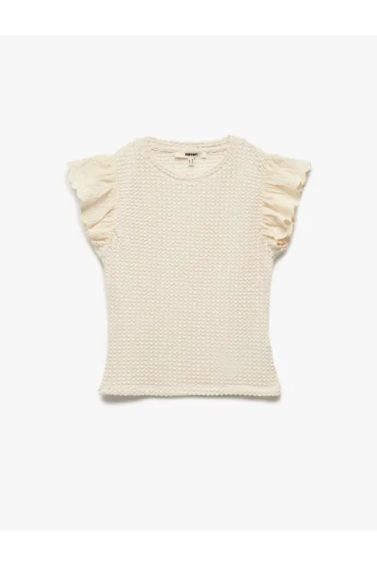 Fistolu Brode Detaylı Bisiklet Yaka Karpuz Kol Fırfırlı Bluz - 3