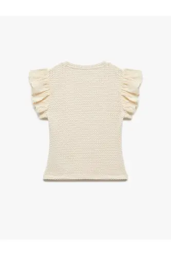 Fistolu Brode Detaylı Bisiklet Yaka Karpuz Kol Fırfırlı Bluz - 4