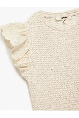 Fistolu Brode Detaylı Bisiklet Yaka Karpuz Kol Fırfırlı Bluz - 5