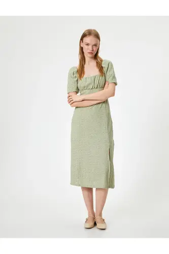 Fisto ko'ylak balon yengli midi kvadrat yoqali slim fit yirtqich detallari - 1